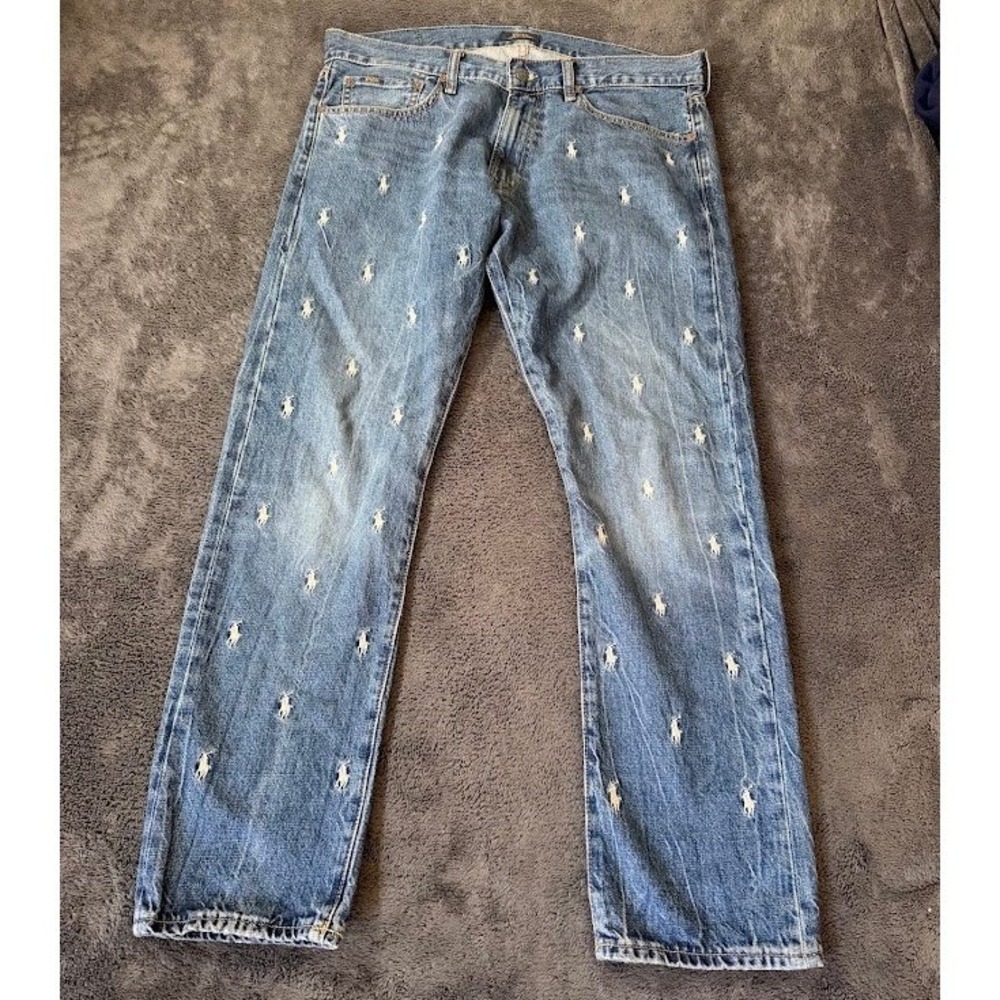 Polo Ralph Lauren Sullivan Slim All Over Pony Logo Jeans Blue 33x30